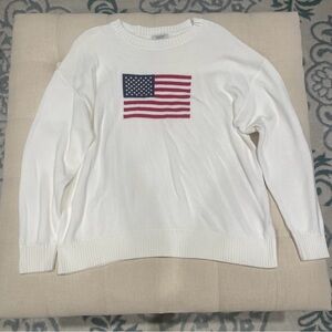 White Crewneck Sweater with Flag Motif